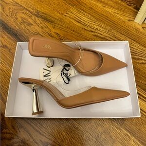 Zara Women's Tan Heeled Mules